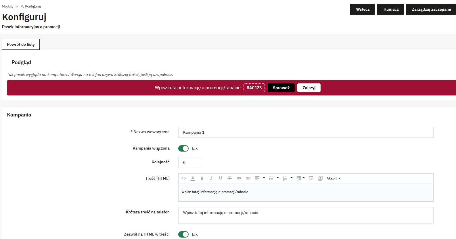 Pasek Top Bar Prestashop